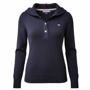 Vineyard Vines Navy Henley Hoodie Sweater Small Pink Whale Logo Gold Buttons